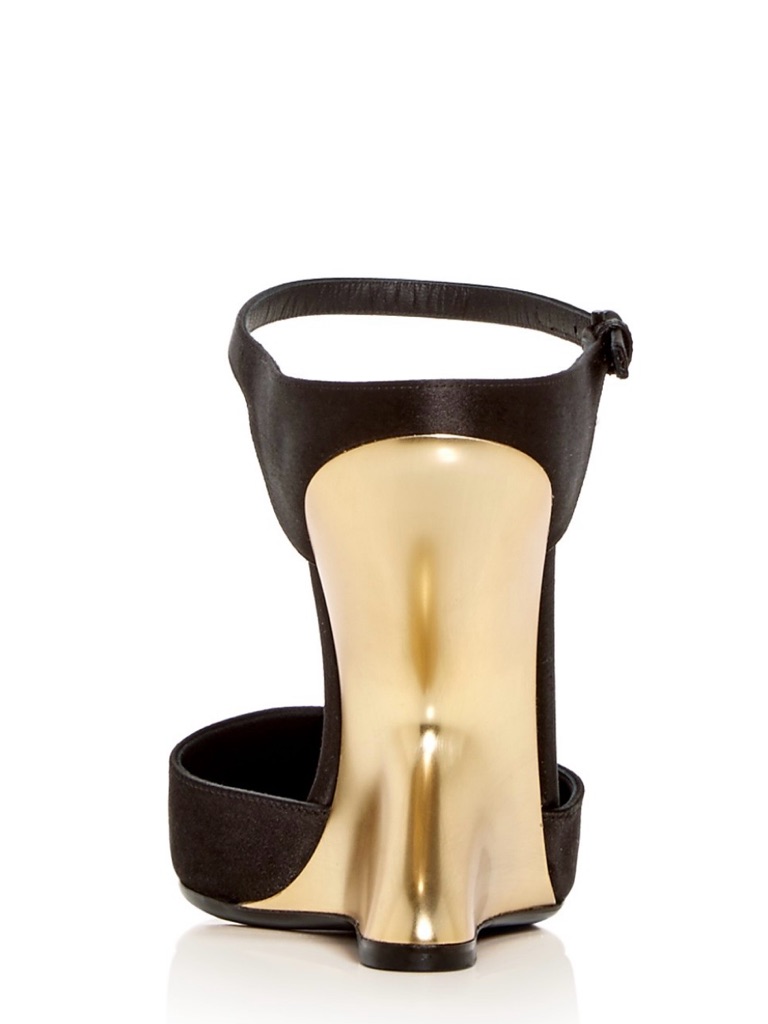 Salvatore Ferragamo Black Sandal With Gold Wedge Heel